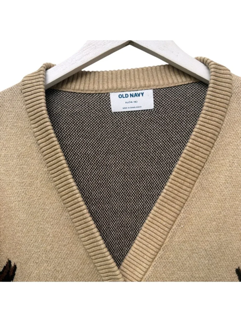 Old Navy Horses Cardigan Girls XL (14-16) Sweater Camel Tan Pony Equestrian